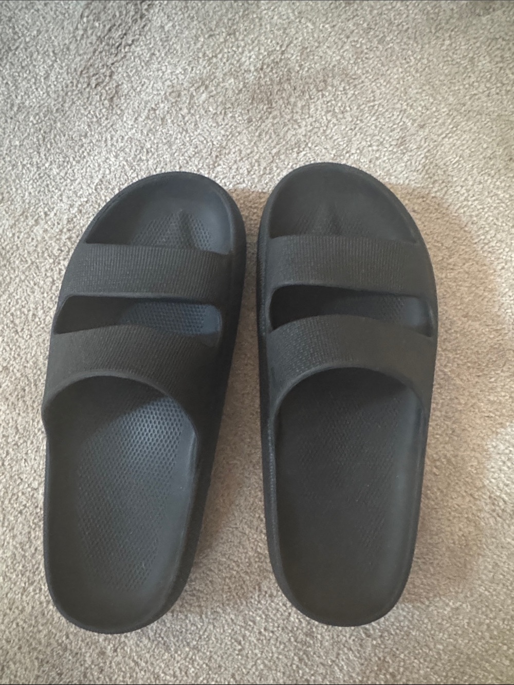 Black Double Strap Slide Sandals